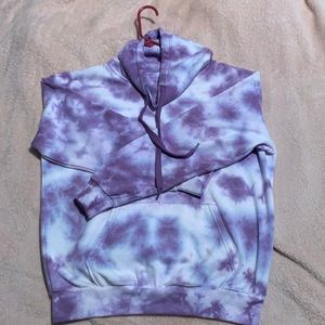 Purple and white tie dye turtleneck hoodie